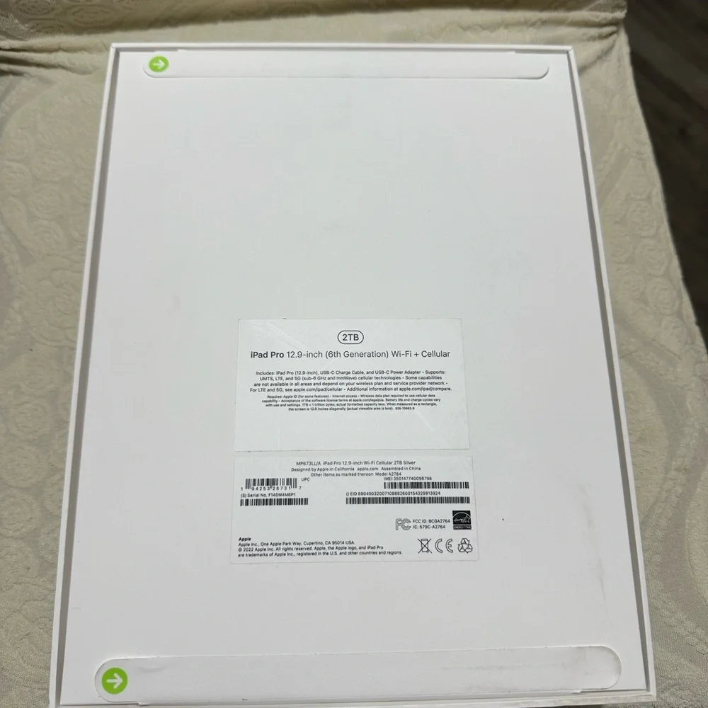 Brand NewApple iPad Pro 6th Gen 2TB, Wi-Fi+cellular, 12.9 in - Silver MP673LL/A